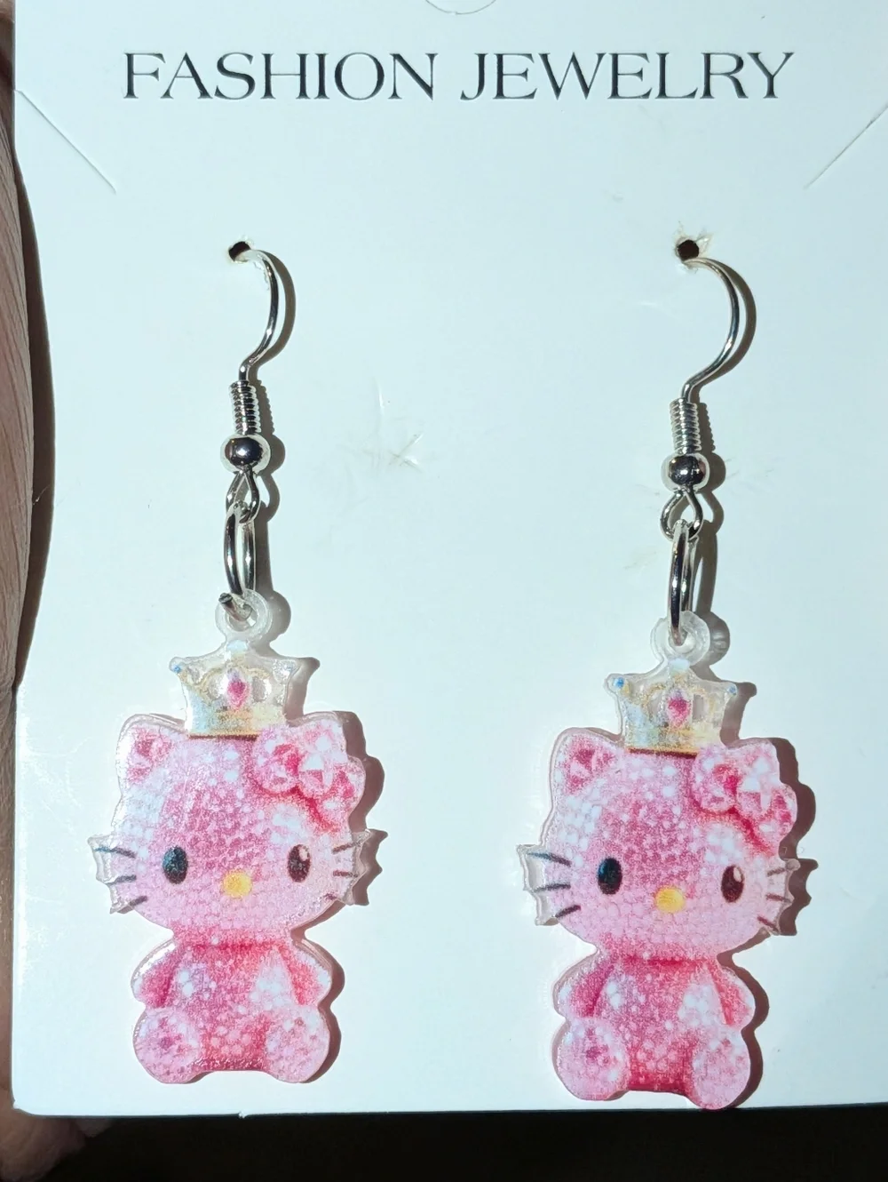 Hand Crafted Pink Kitty Crown Dangle Earrings - Picture 5 of 7